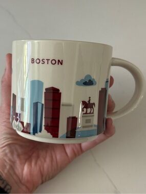 Vintaged Starbucks Boston Skyline Mug - Cream with Red & Blue Accents